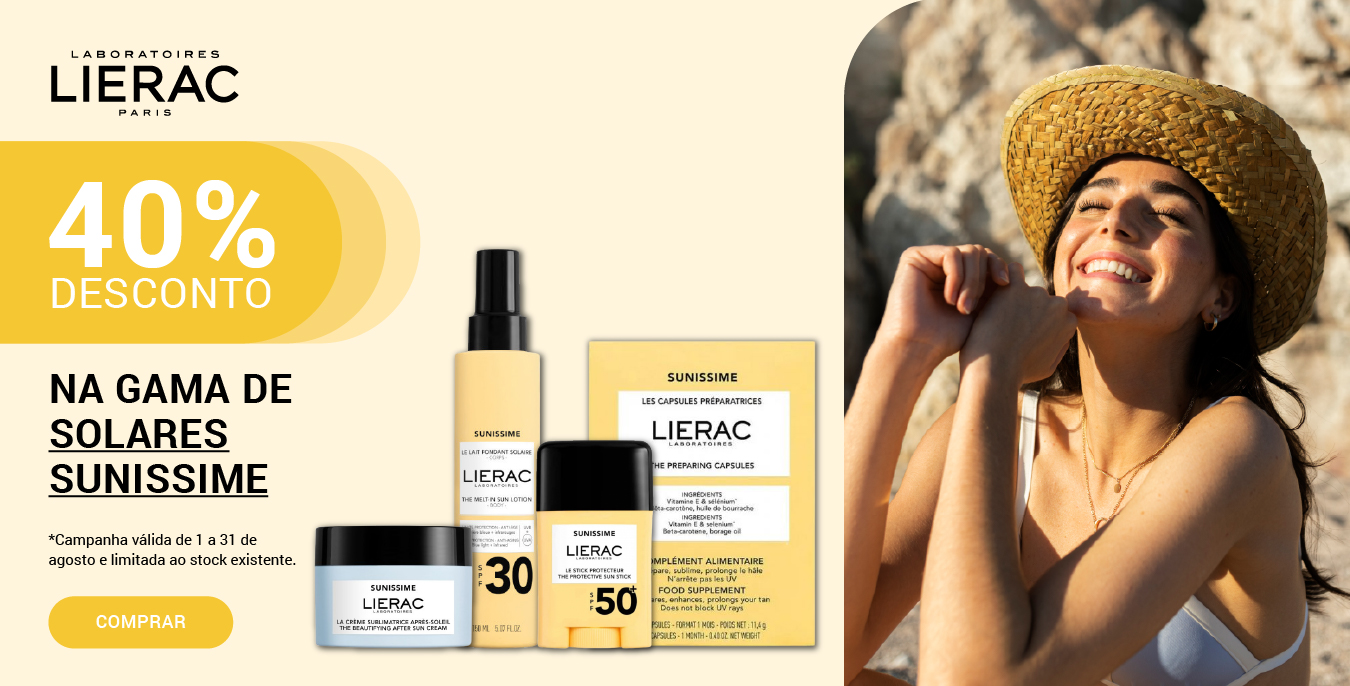 lierac solares 40% desconto 1 a 31 agosto 2025