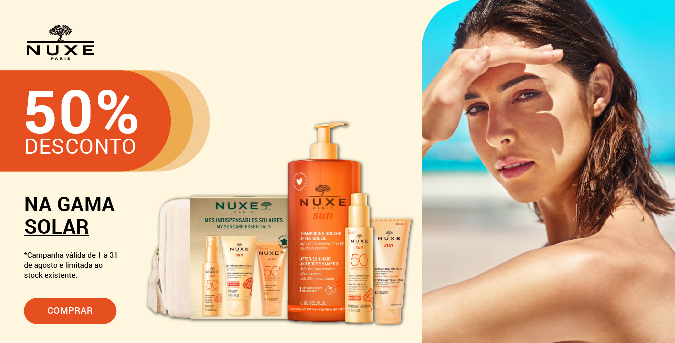 nuxe solar 50% desconto 1 a 31 agosto 2025