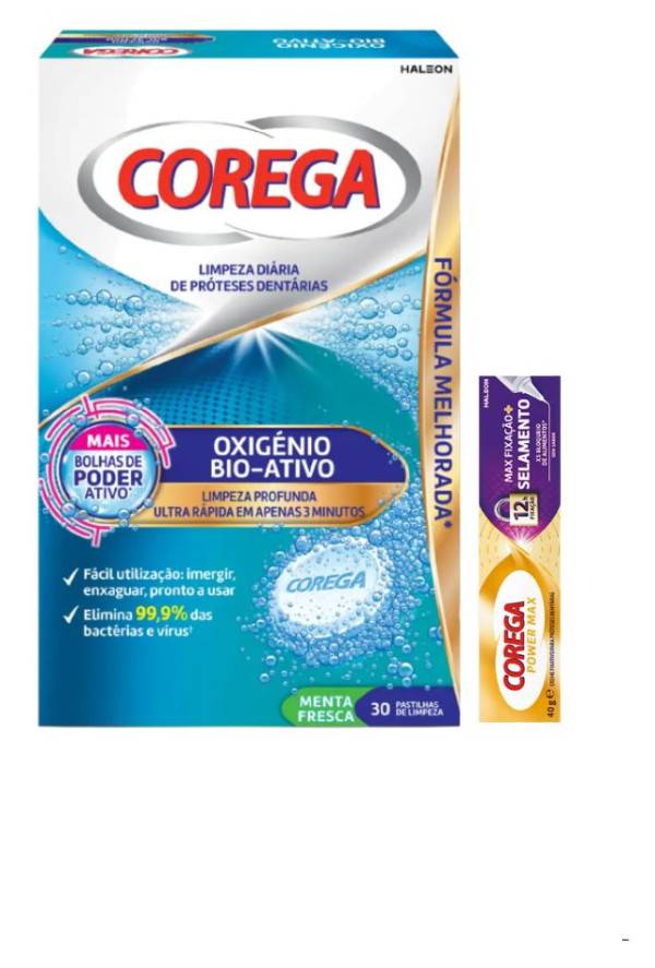 Corega Oxigénio Bio Activo + Oferta Creme Max Fixação 8,5g