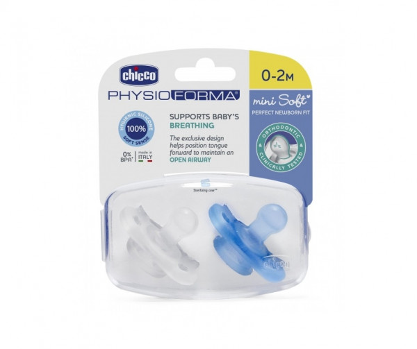 Chicco Chupeta Physio Forma Mini Soft 0-2M Boy X2 Pack