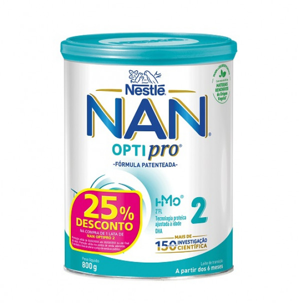 Nan Optipro 2 Leite Em Pó Transição 800g 6M+ Com Desconto De 25%